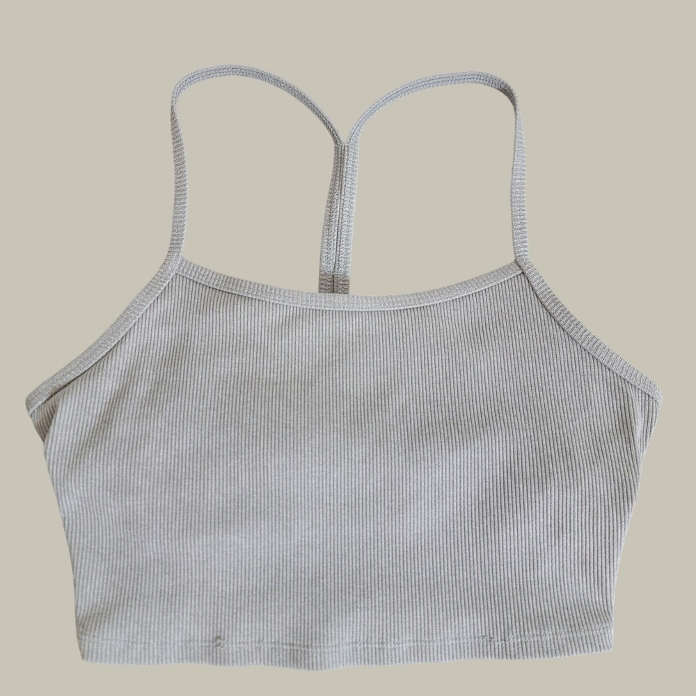 Alo Yoga Ribbed Crop Top Gray Small Racerback Activewear Shelf Bra Tank Pilates